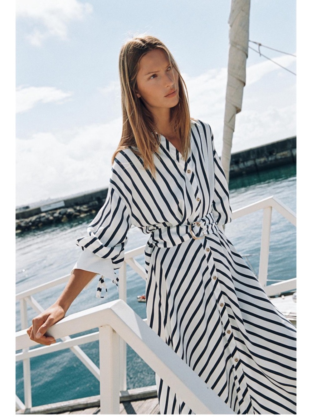 ZARA NWT Striped Belted Midi Dress